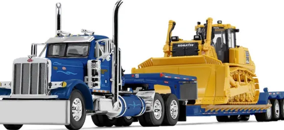 1/64 Peterbilt Model 379 Day Cab with Fontaine Renegade Extendable Lowboy with Flip Tail and Komatsu D155AX-8 SIGMA Dozer with Ripper